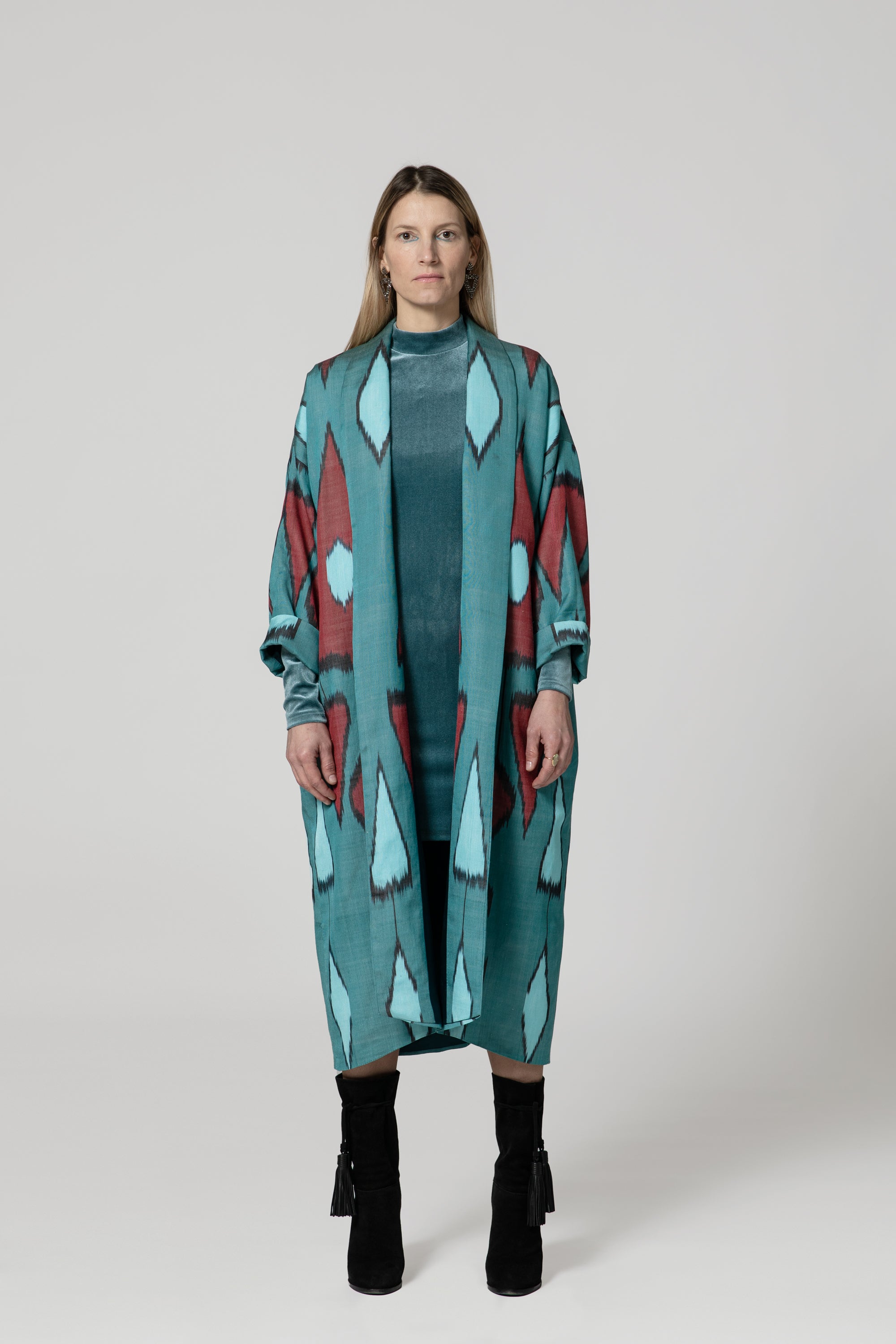 IKAT SILK OVERSIZE COAT Triangle Petrol
