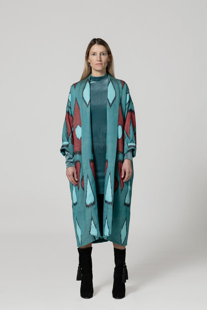 IKAT SILK OVERSIZE COAT Triangle Petrol