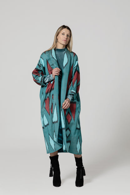 IKAT SILK OVERSIZE COAT Triangle Petrol