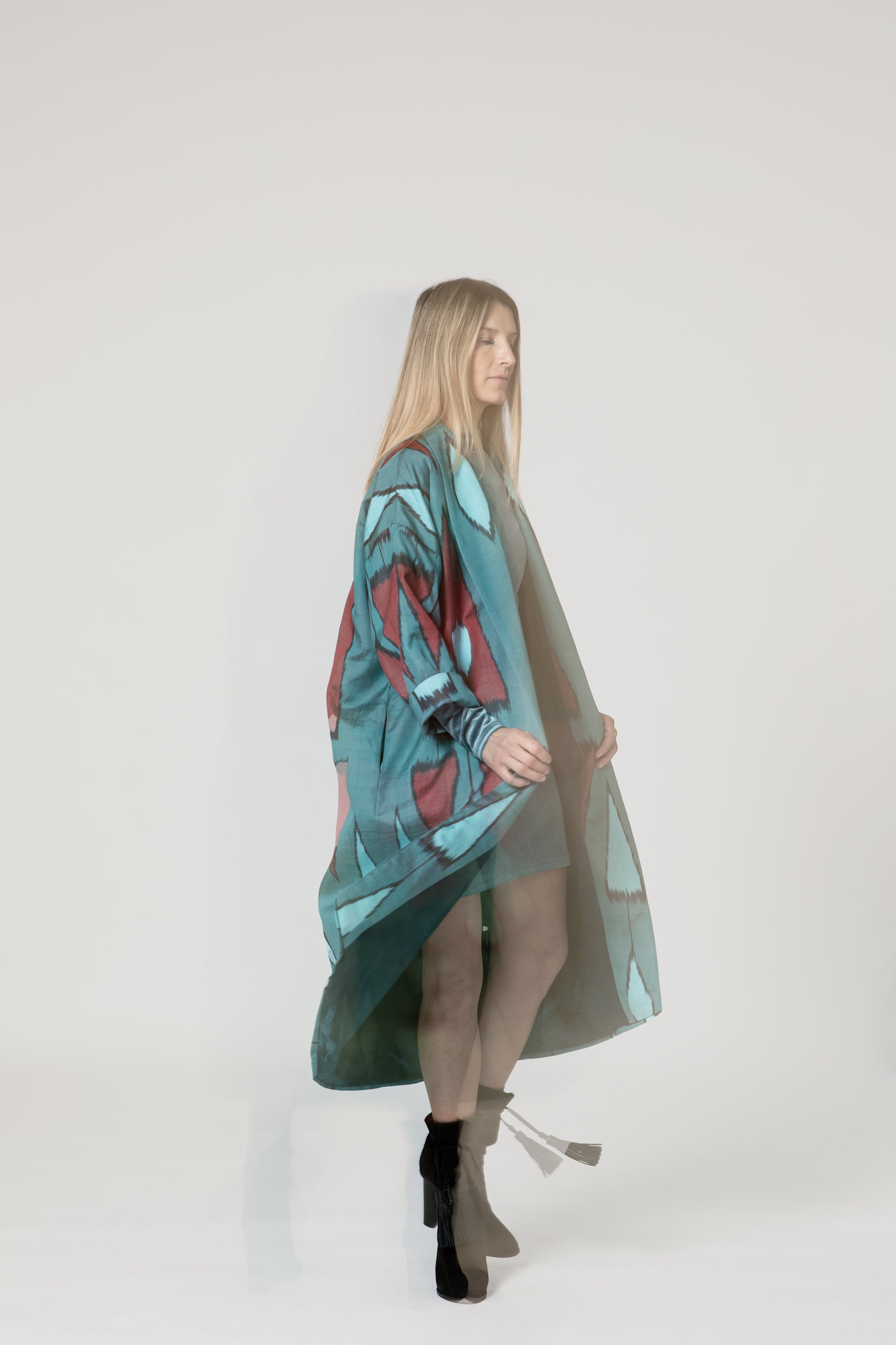 IKAT SILK OVERSIZE COAT Triangle Petrol