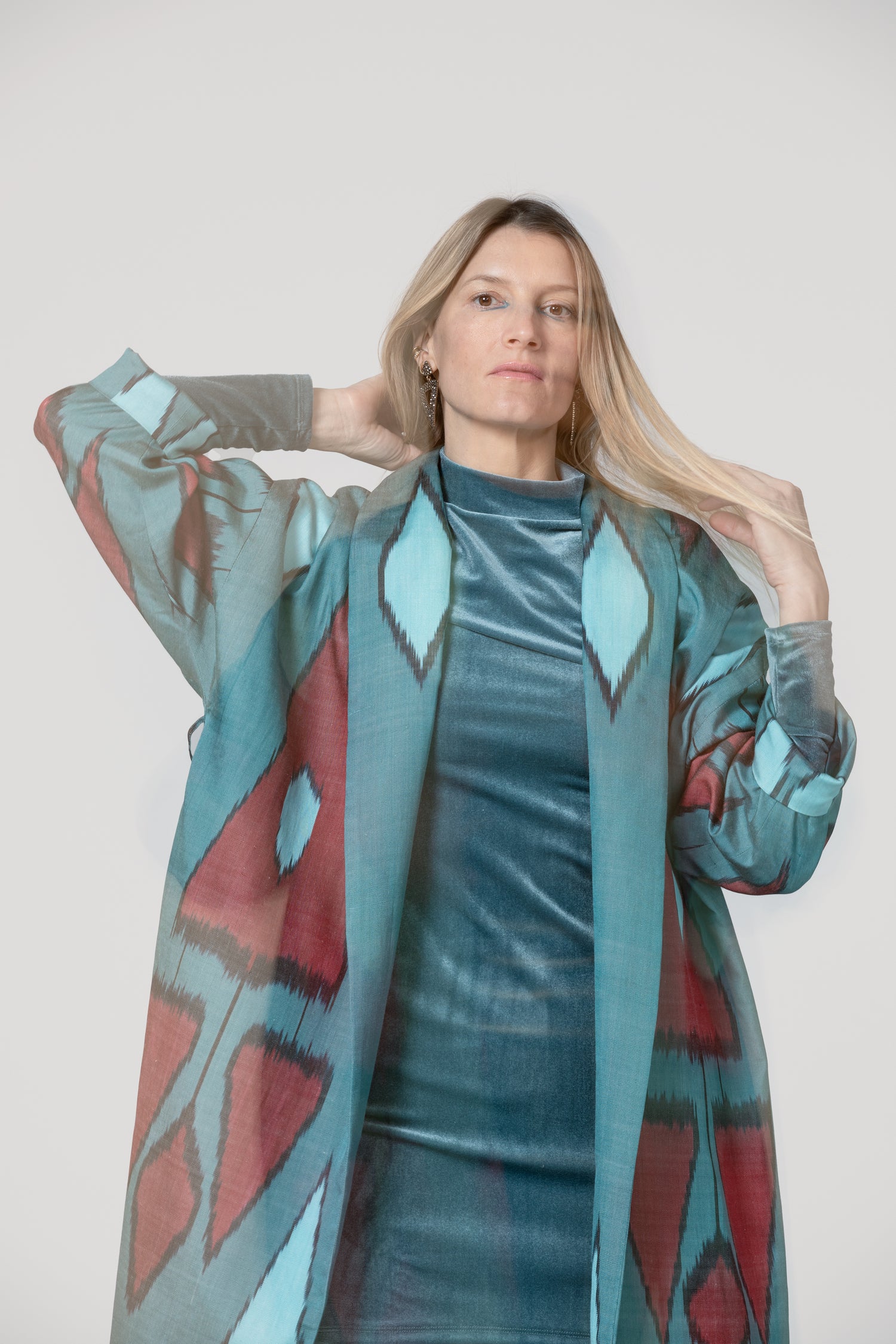 IKAT SILK OVERSIZE COAT Triangle Petrol