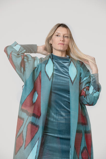 IKAT SILK OVERSIZE COAT Triangle Petrol