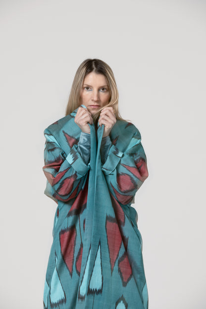 IKAT SILK OVERSIZE COAT Triangle Petrol