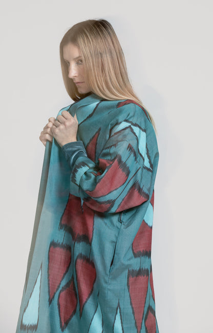 IKAT SILK OVERSIZE COAT Triangle Petrol
