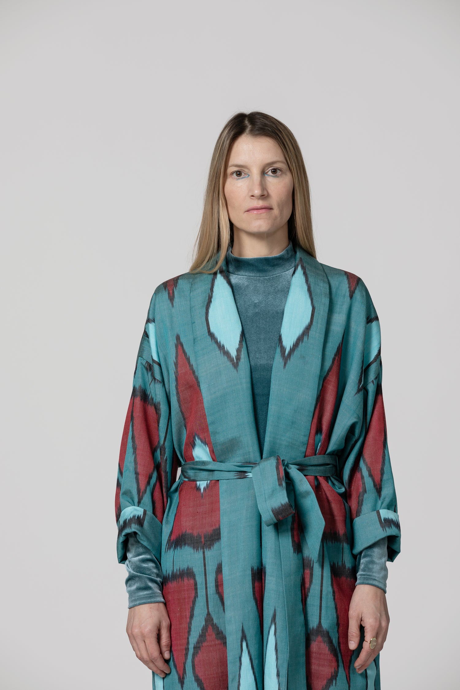 IKAT SILK OVERSIZE COAT Triangle Petrol