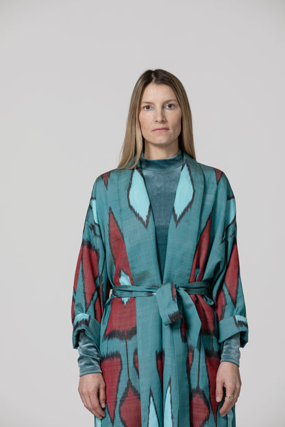 IKAT SILK OVERSIZE COAT Triangle Petrol