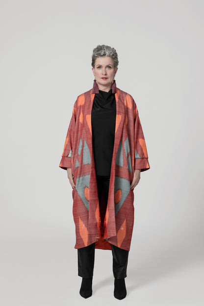 IKAT SILK OVERSIZE COAT Triangle Garnet