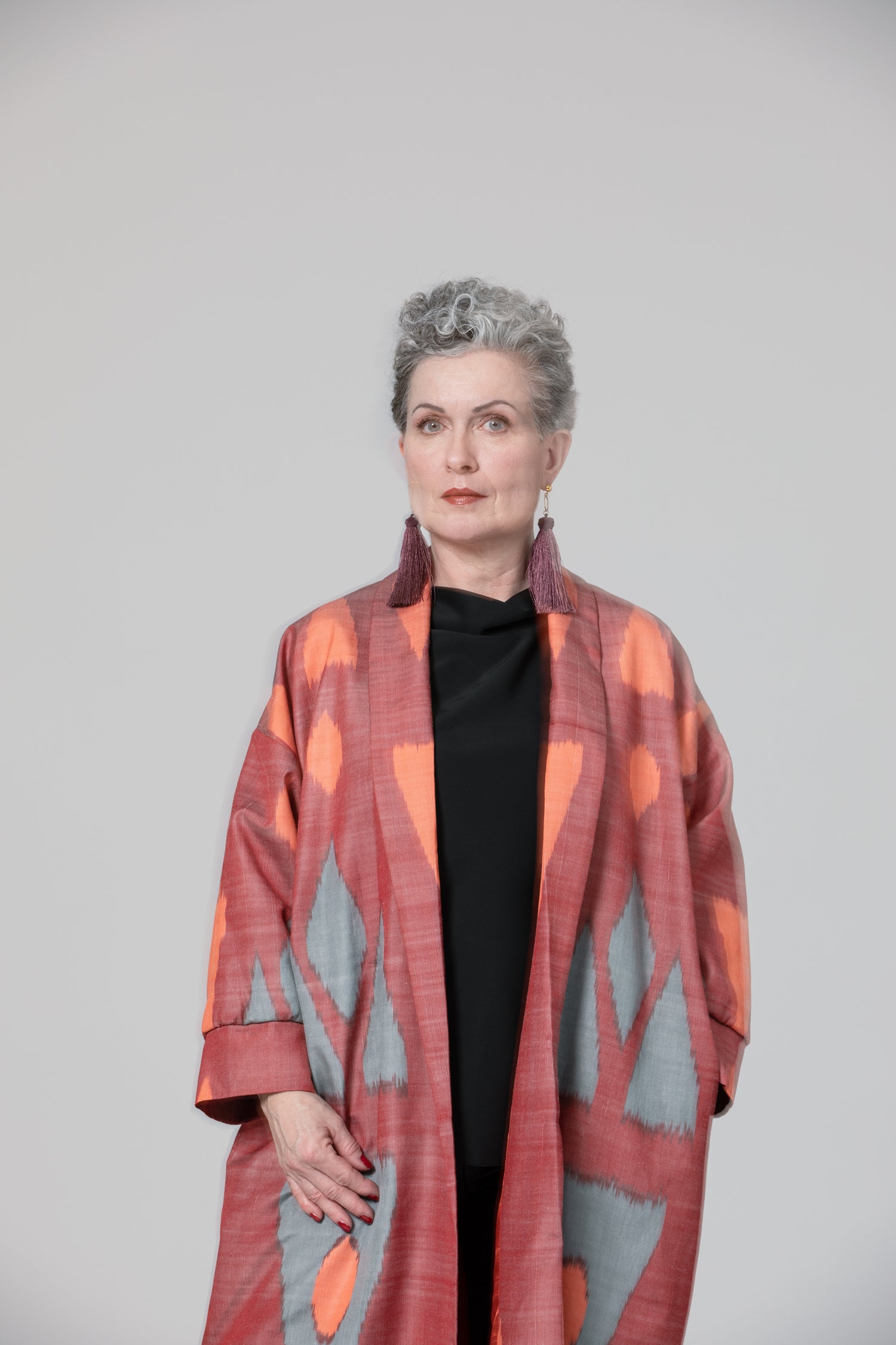 IKAT SILK OVERSIZE COAT Triangle Garnet