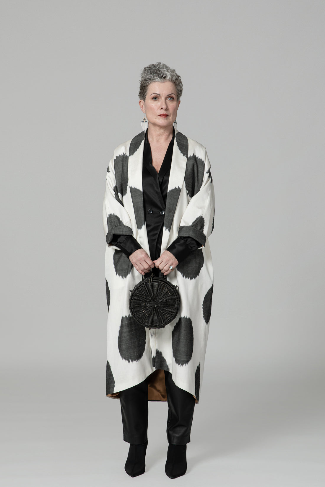 IKAT OVERSIZE COAT Dots White