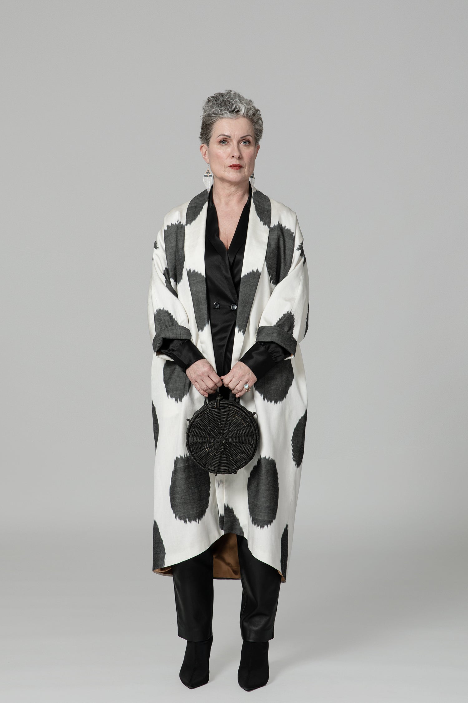 IKAT OVERSIZE COAT Dots White