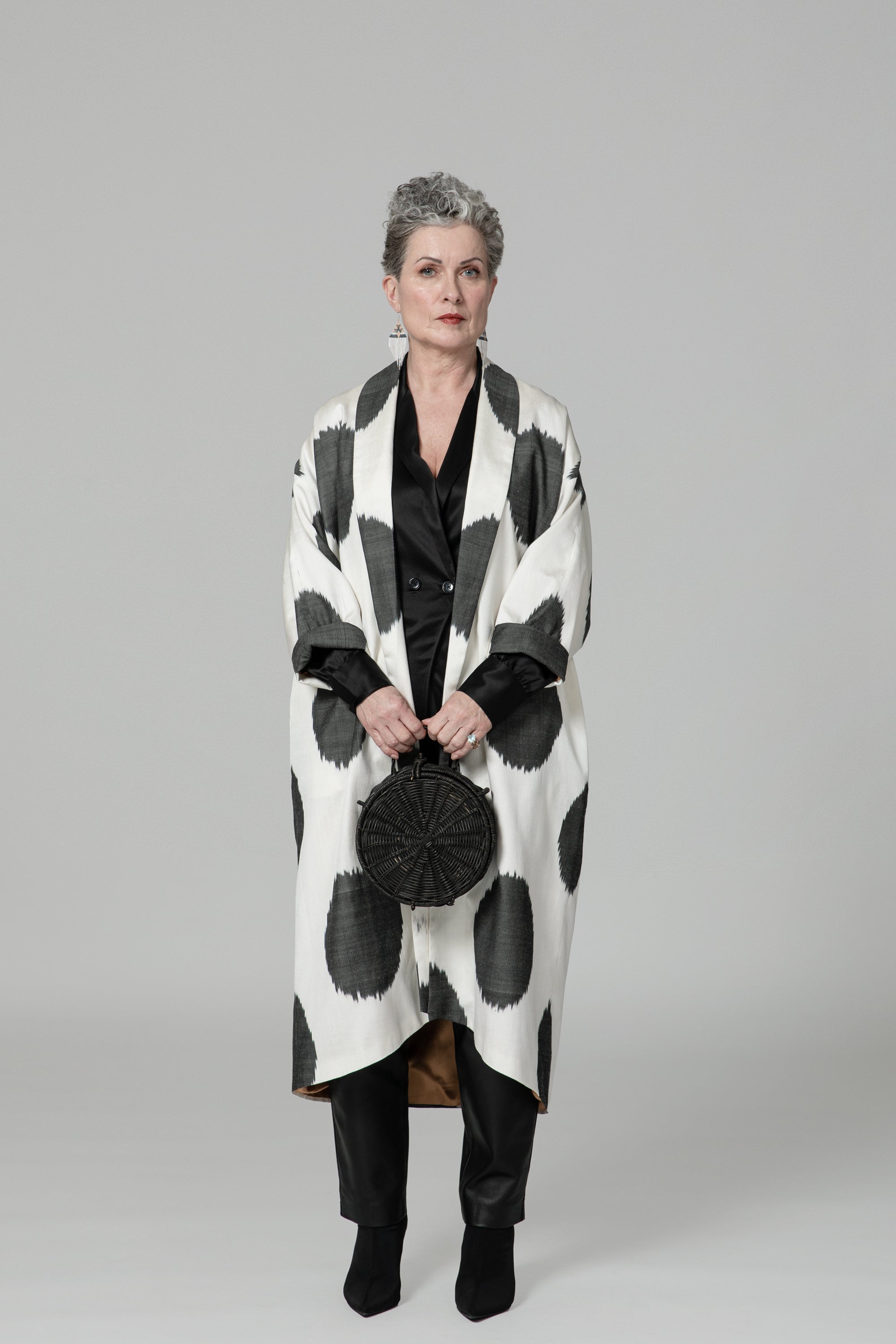 IKAT OVERSIZE COAT Dots White