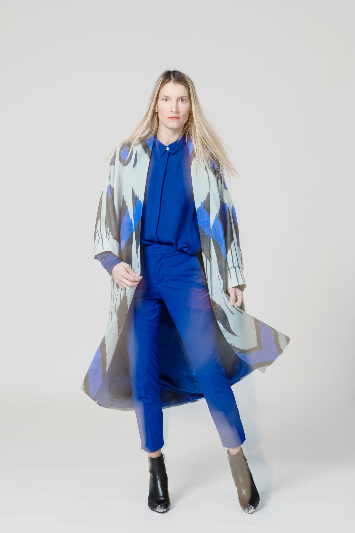 IKAT OVERSIZE COAT Arrow Electric Blue