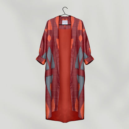 IKAT SILK OVERSIZE COAT Triangle Garnet