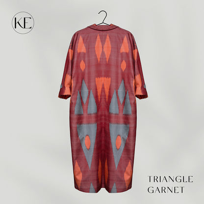 IKAT SILK OVERSIZE COAT Triangle Garnet