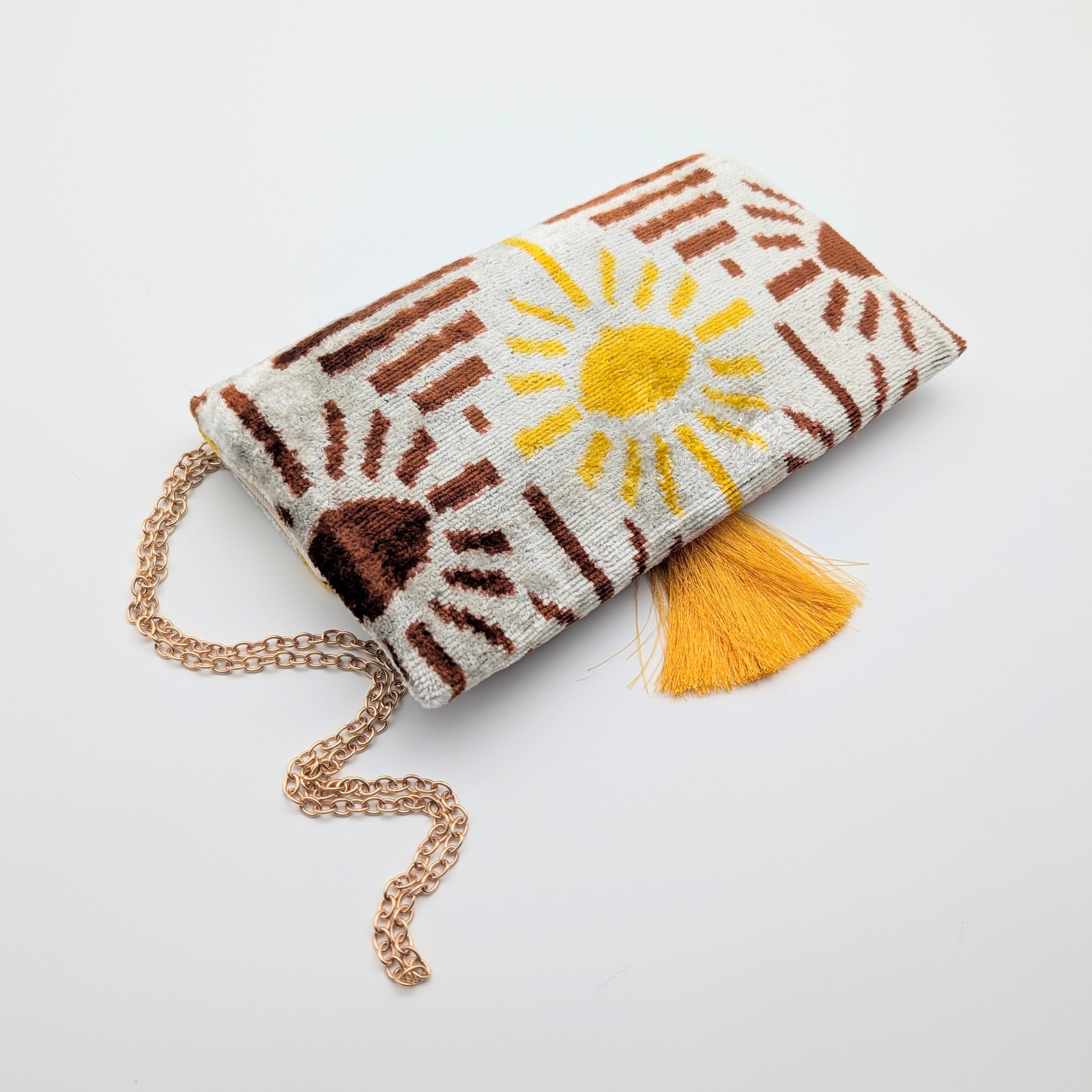 IKAT VELVET CLUTCH ANNE Yellow Brown Sun 