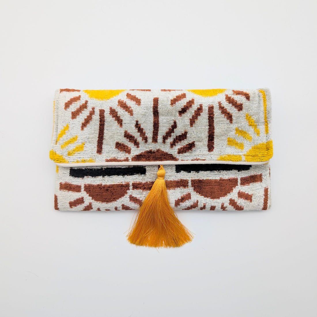 IKAT VELVET CLUTCH ANNE Yellow Brown Sun 