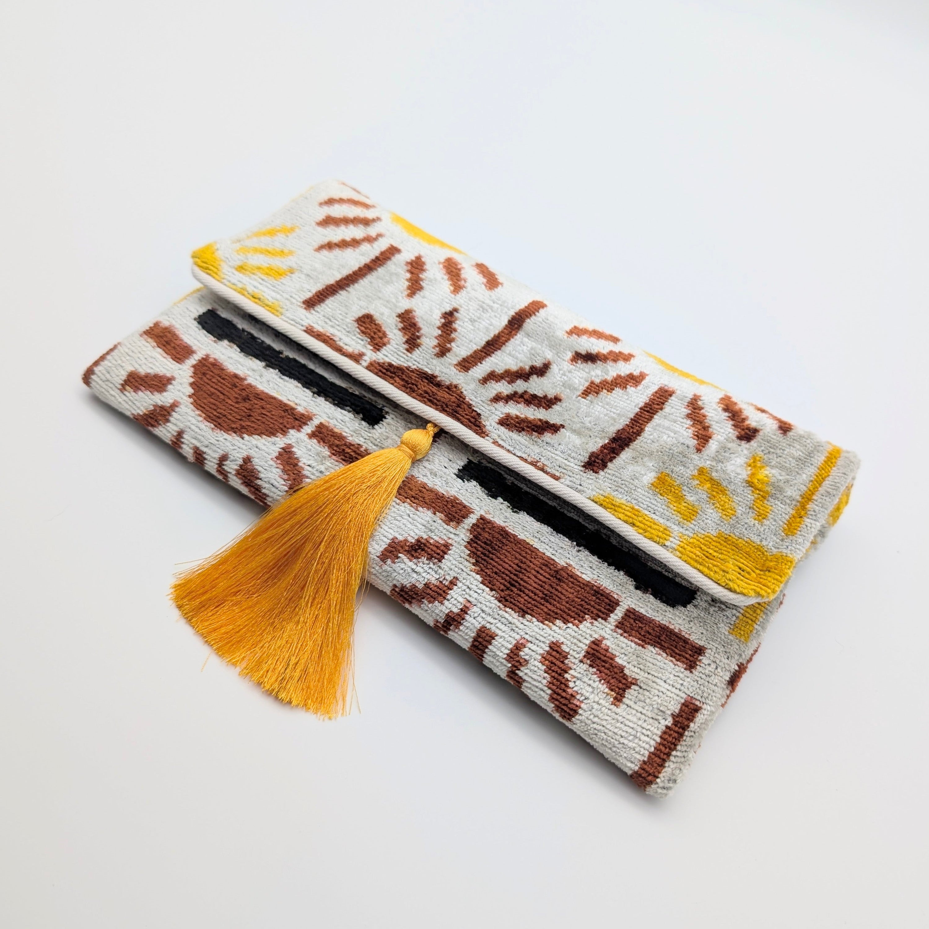 IKAT VELVET CLUTCH ANNE Yellow Brown Sun 