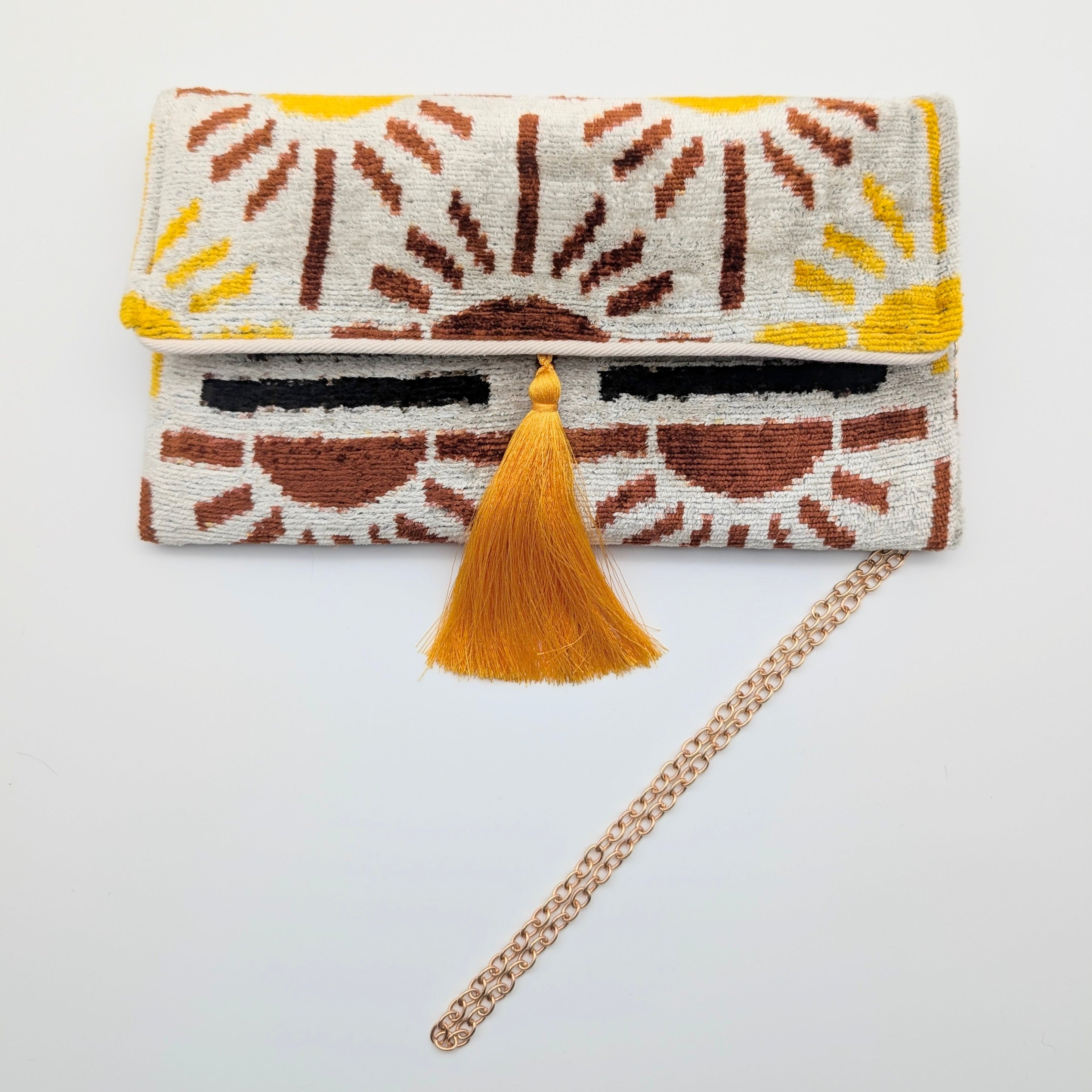 IKAT VELVET CLUTCH ANNE Yellow Brown Sun 