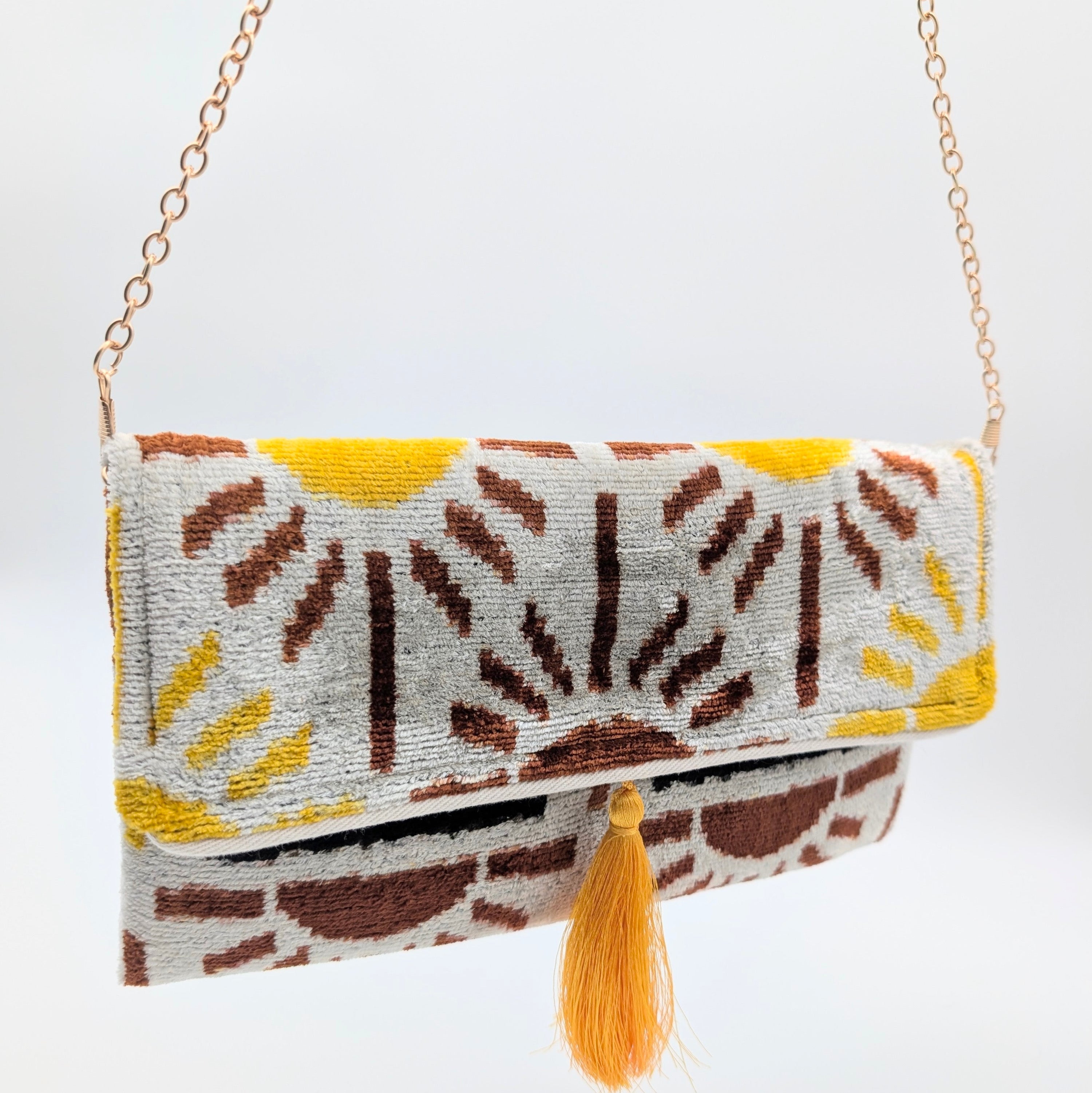 IKAT VELVET CLUTCH ANNE Yellow Brown Sun 