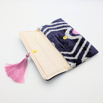IKAT VELVET CLUTCH CHIARA Dark Purple Pink