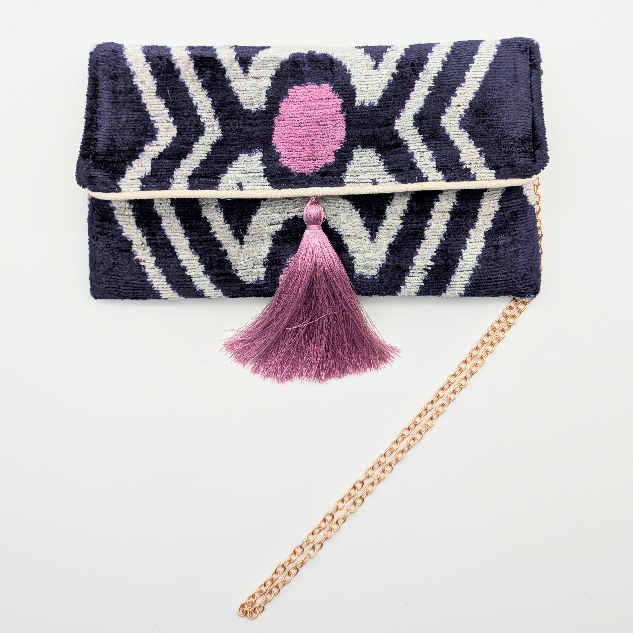 IKAT VELVET CLUTCH CHIARA Dark Purple Pink