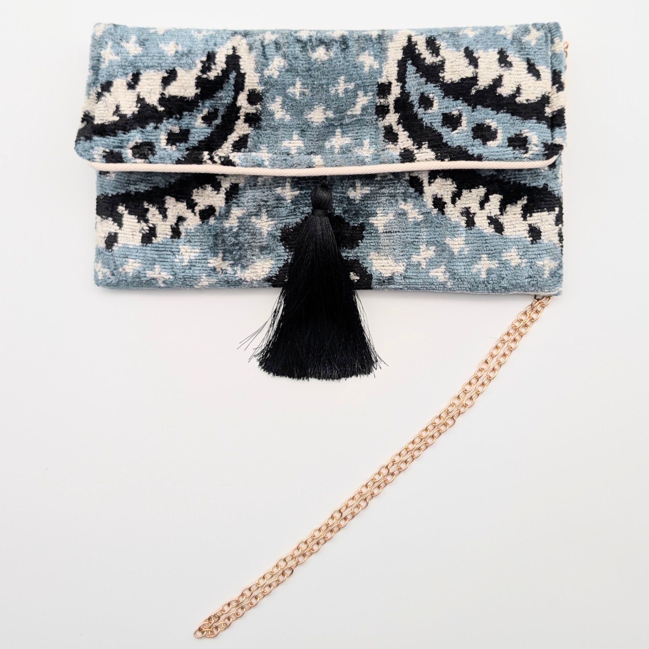 IKAT VELVET CLUTCH ELISA Blue Black White 