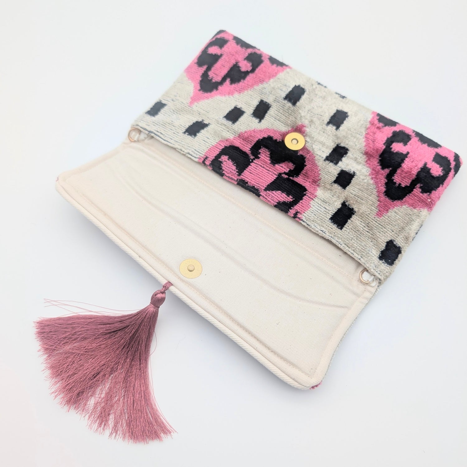 IKAT VELVET CLUTCH MARIE Pink White Black 