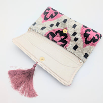 IKAT VELVET CLUTCH MARIE Pink White Black 