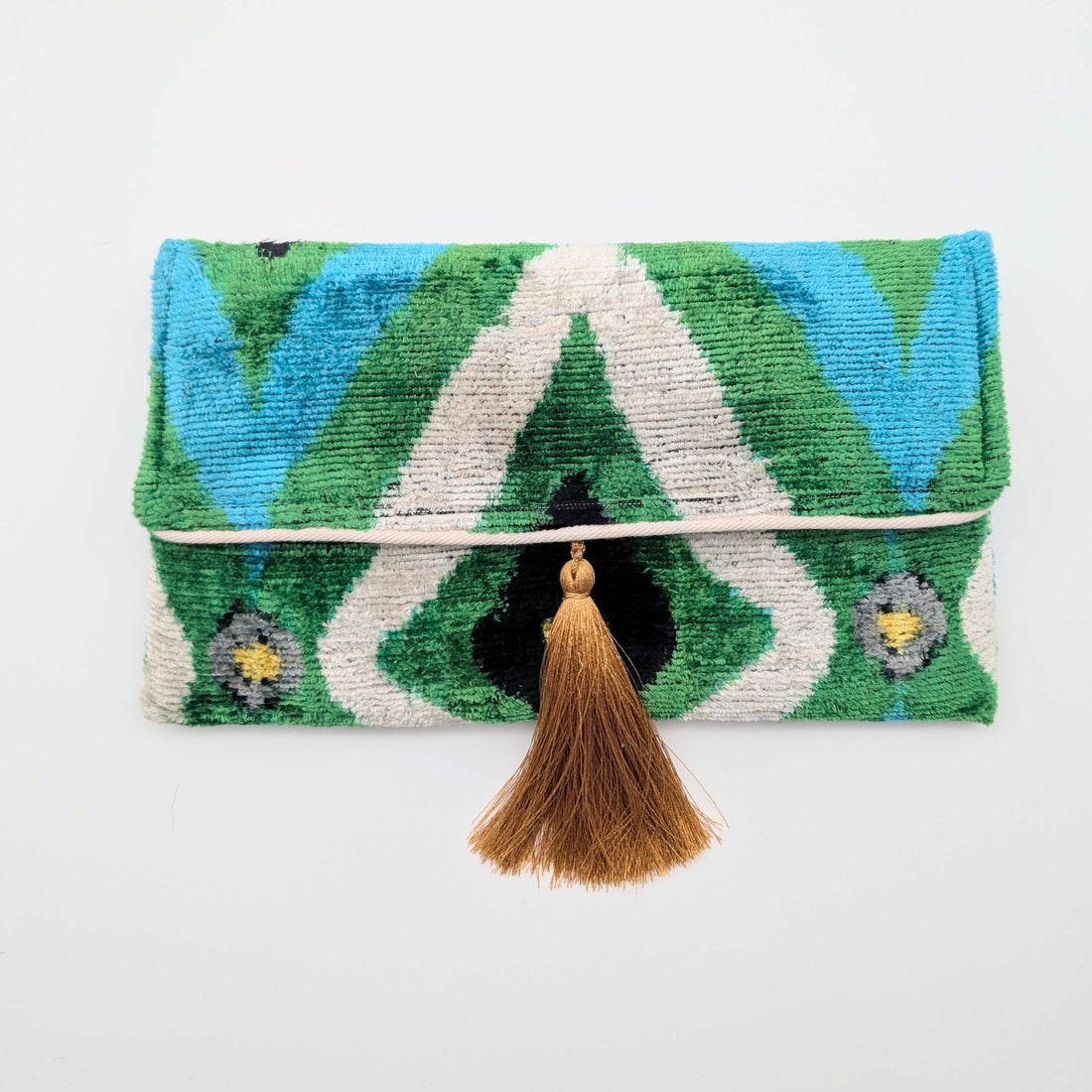 IKAT VELVET CLUTCH SAMIRA Green Blue Gold