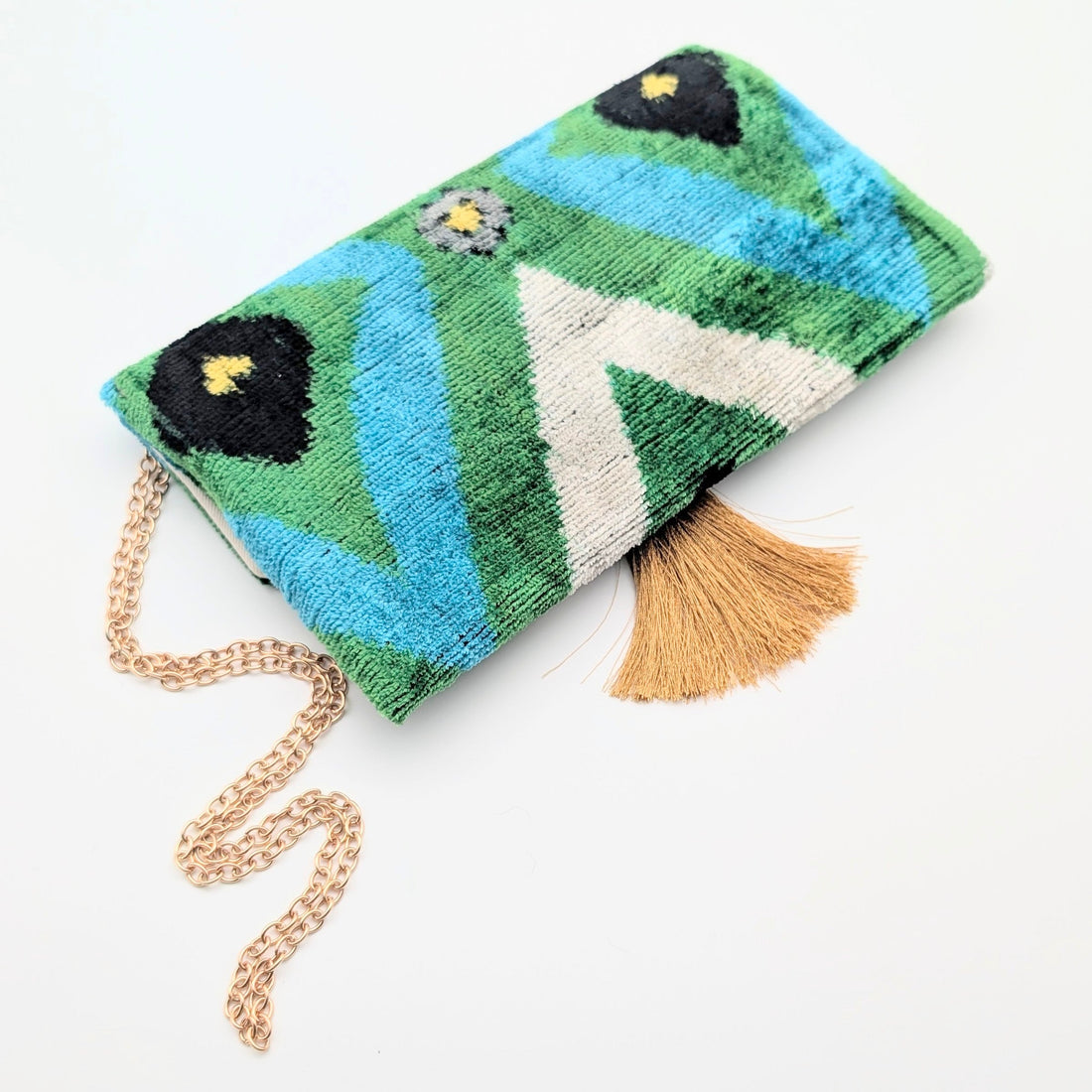 IKAT VELVET CLUTCH SAMIRA Green Blue Gold