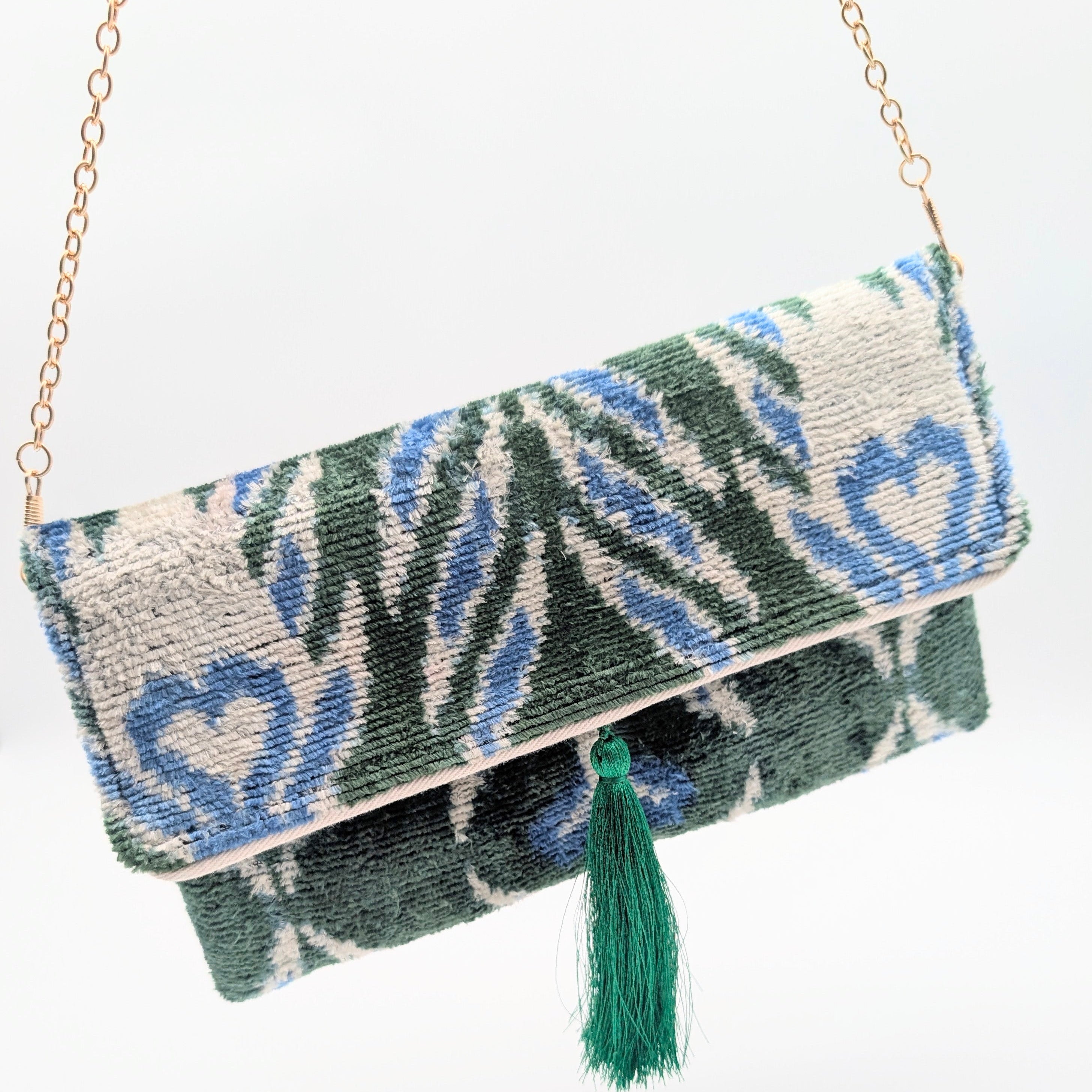 IKAT VELVET CLUTCH YASMINE Green Blue White 