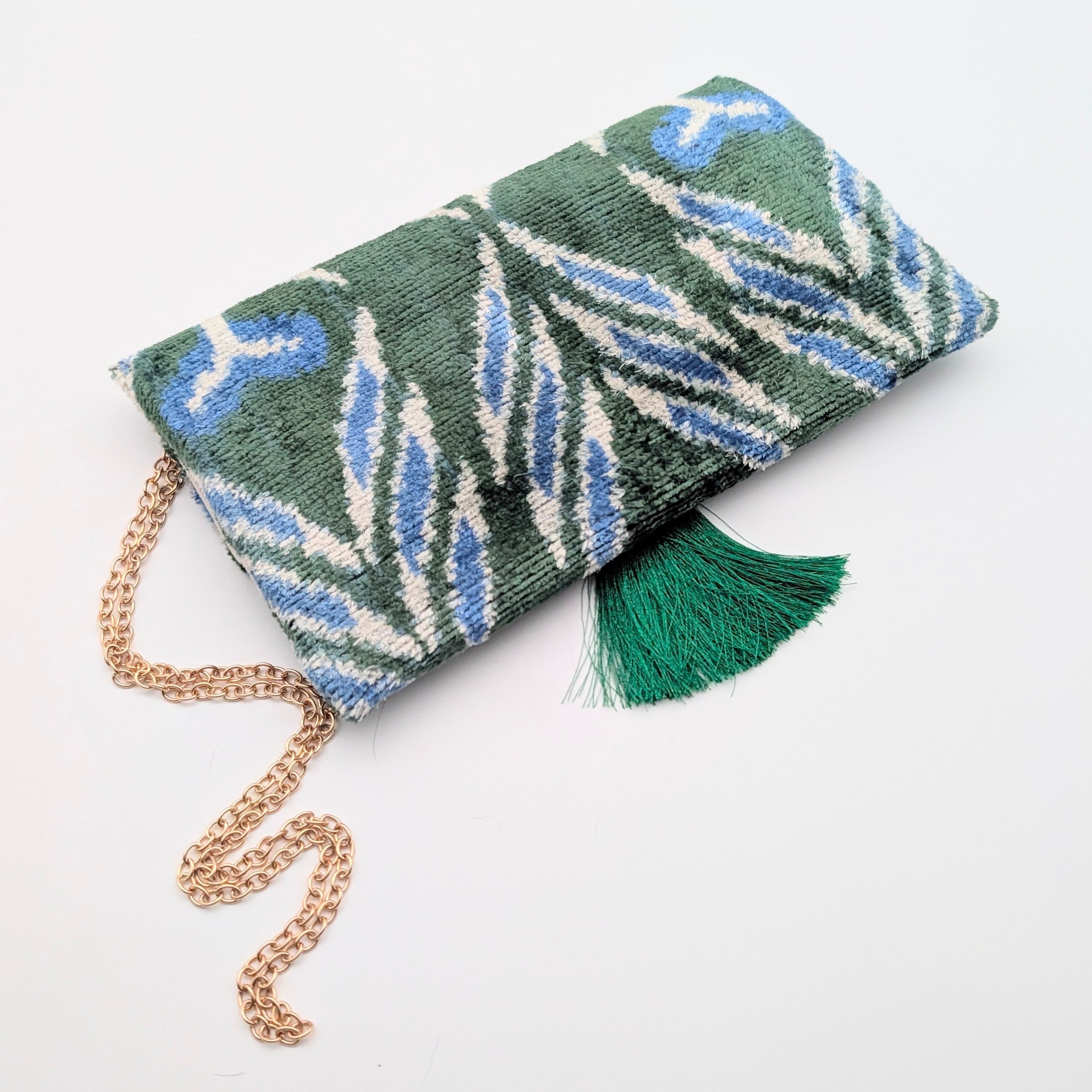 IKAT VELVET CLUTCH YASMINE Green Blue White 