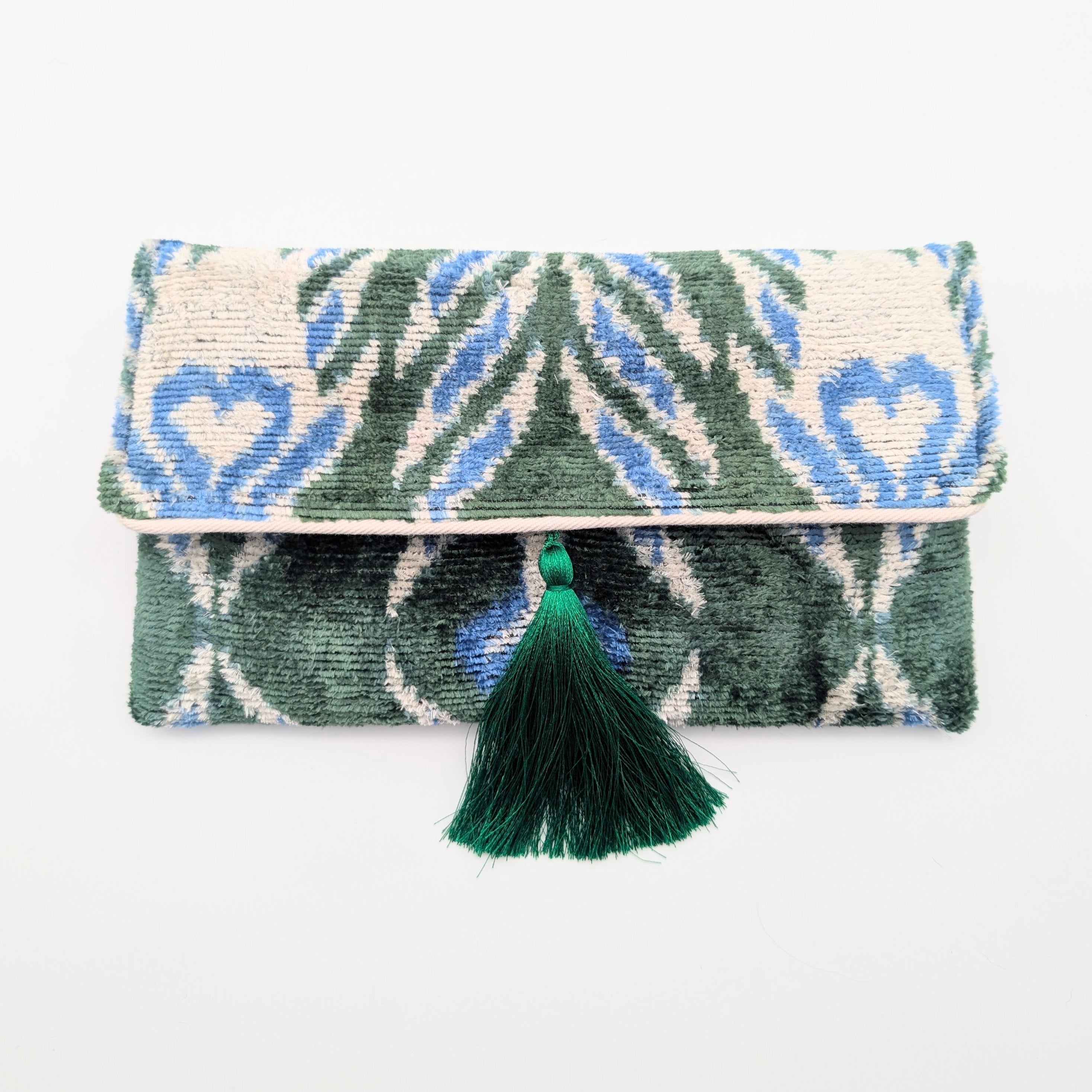 IKAT VELVET CLUTCH YASMINE Green Blue White 