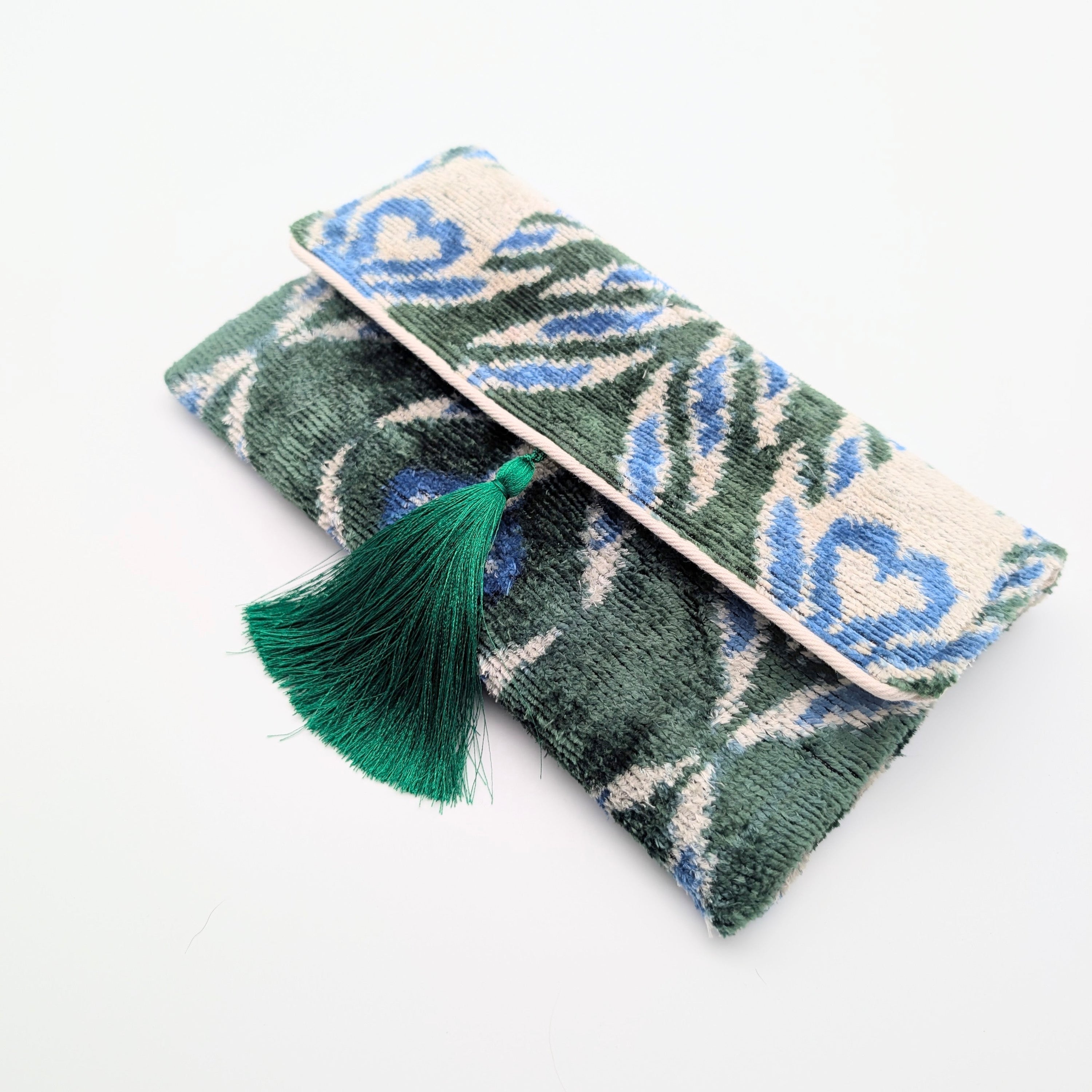 IKAT VELVET CLUTCH YASMINE Green Blue White 