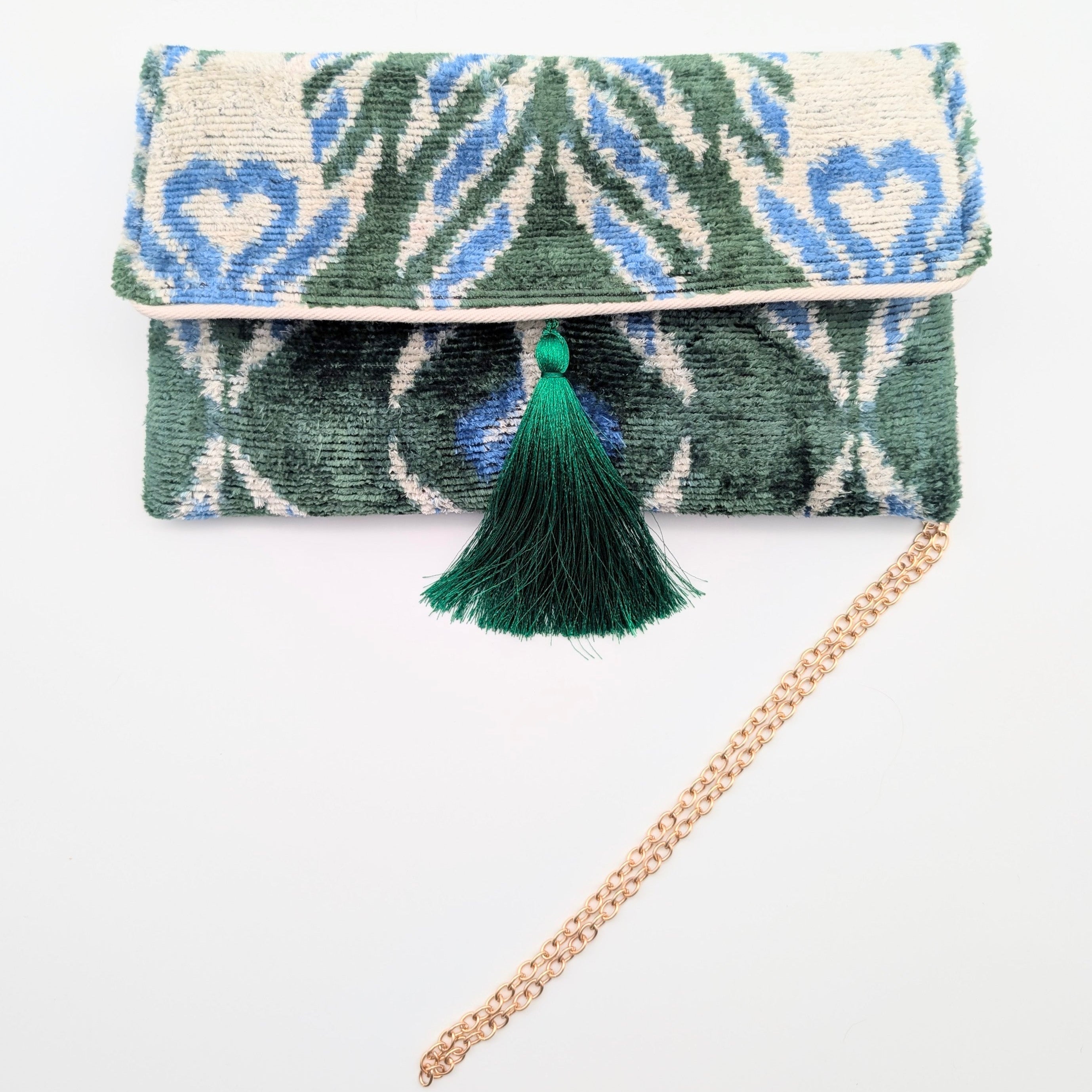 IKAT VELVET CLUTCH YASMINE Green Blue White 
