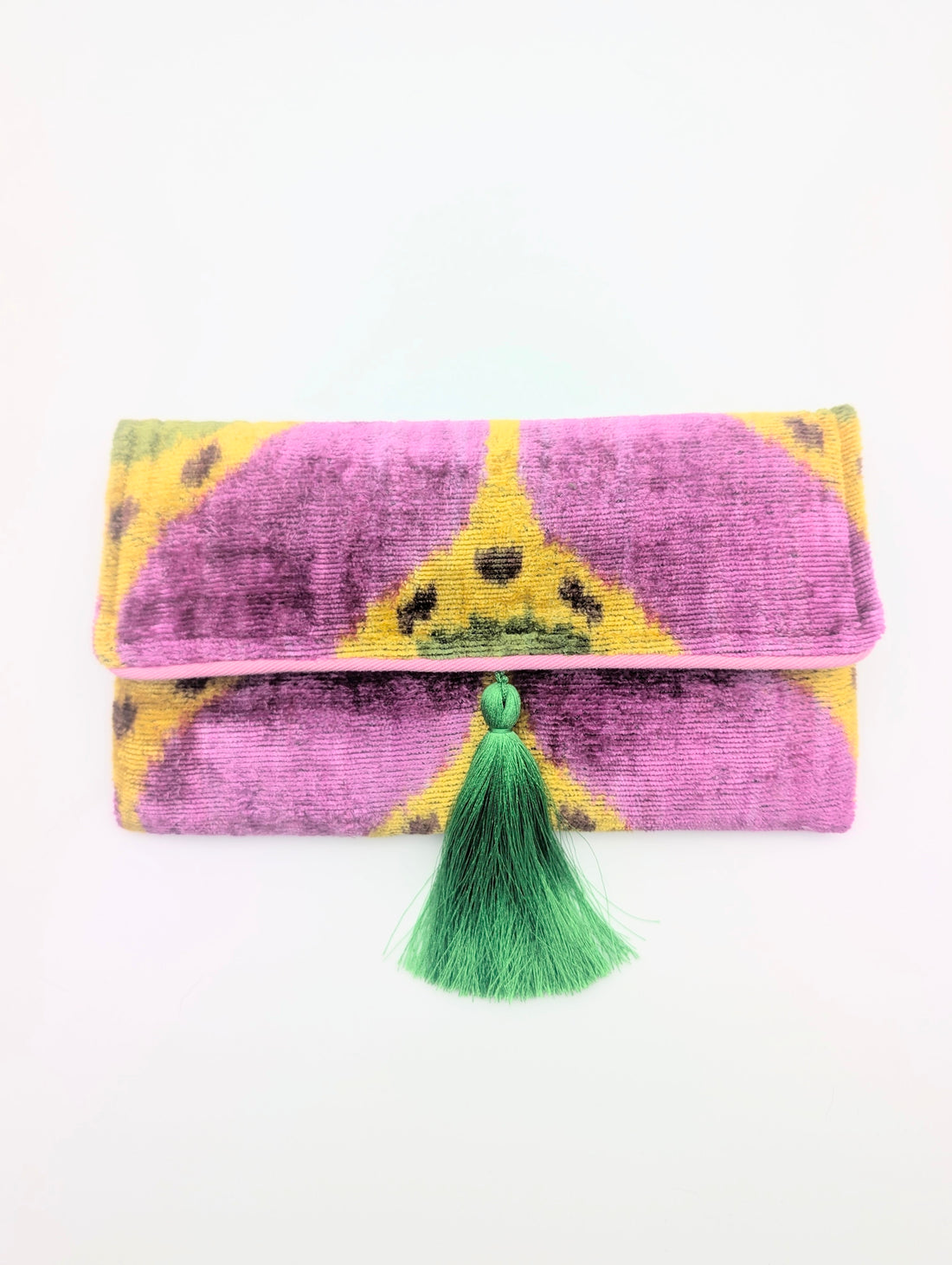 IKAT VELVET CLUTCH CAMILLE Pink Yellow