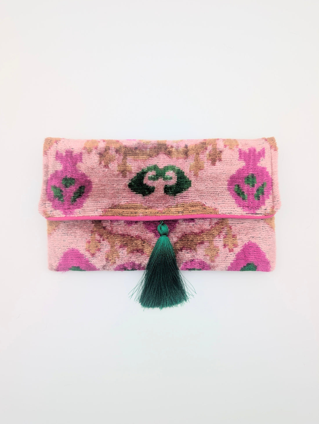 IKAT VELVET CLUTCH AMALA Pink Green