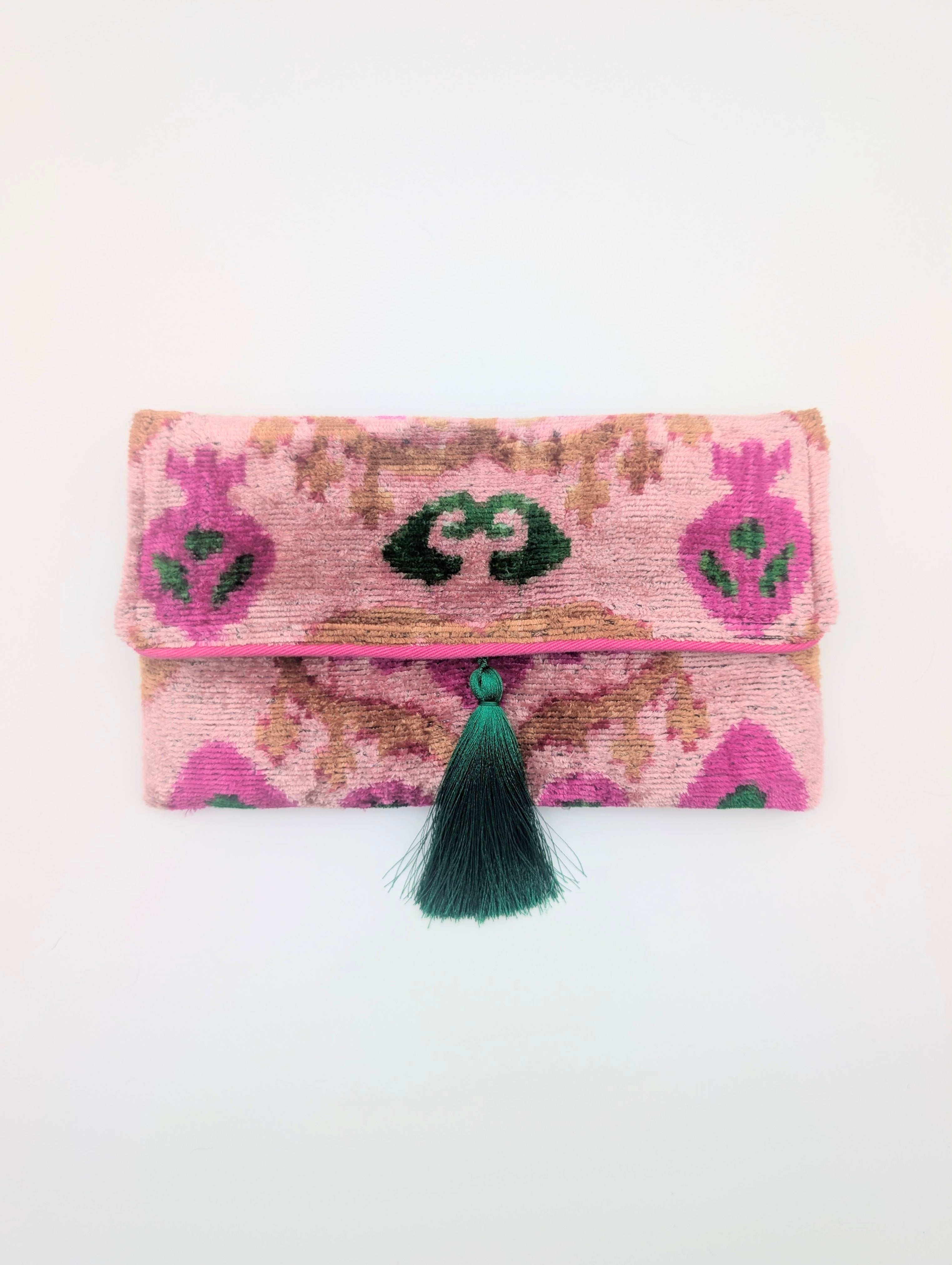 IKAT VELVET CLUTCH AMALA Pink Green