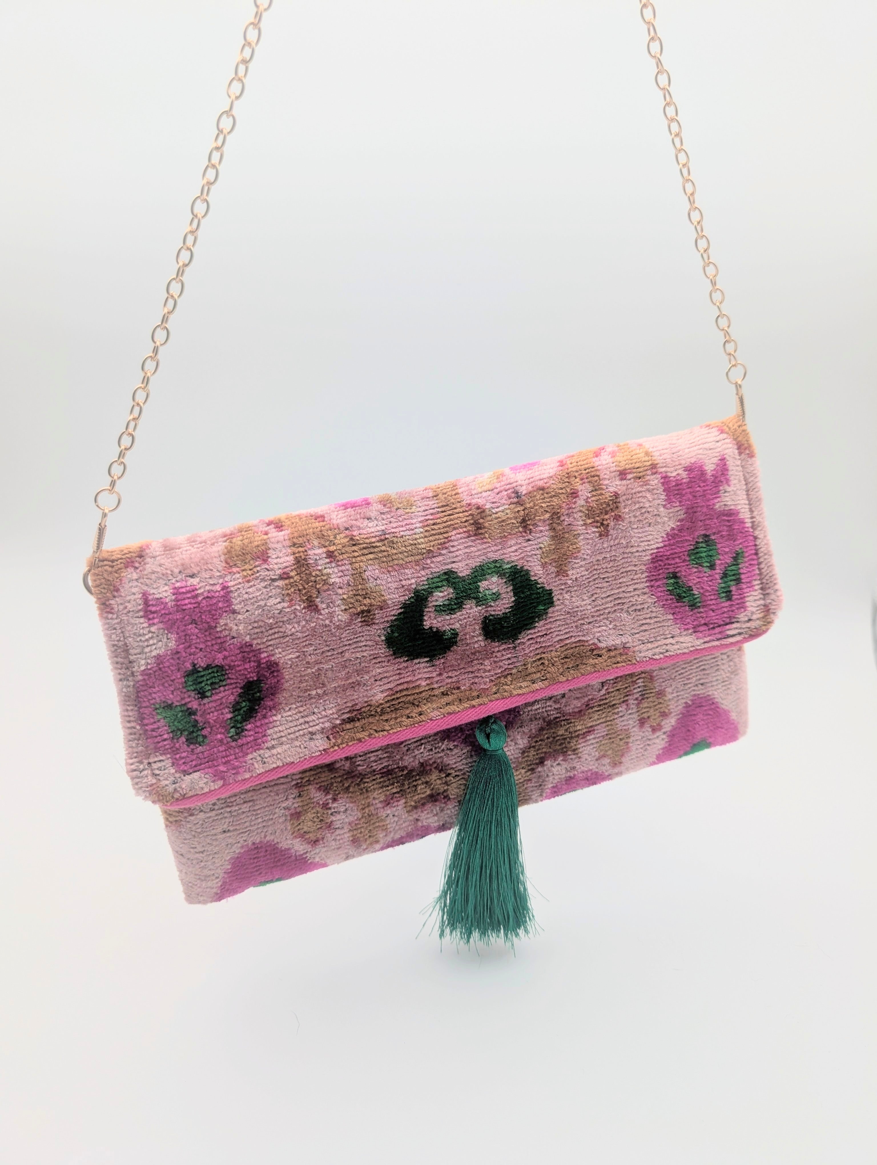 IKAT VELVET CLUTCH AMALA Pink Green