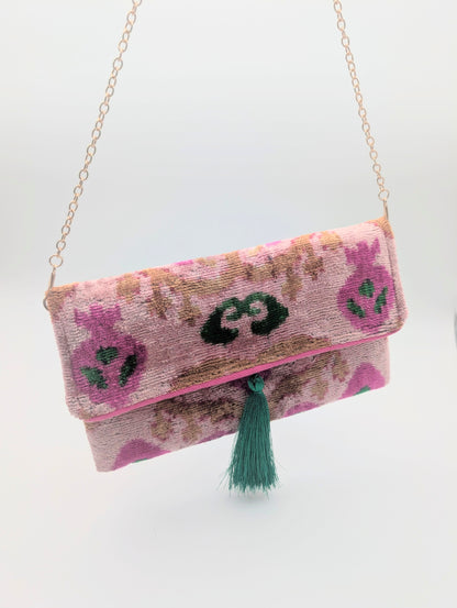 IKAT VELVET CLUTCH AMALA Pink Green