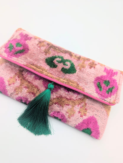 IKAT VELVET CLUTCH AMALA Pink Green