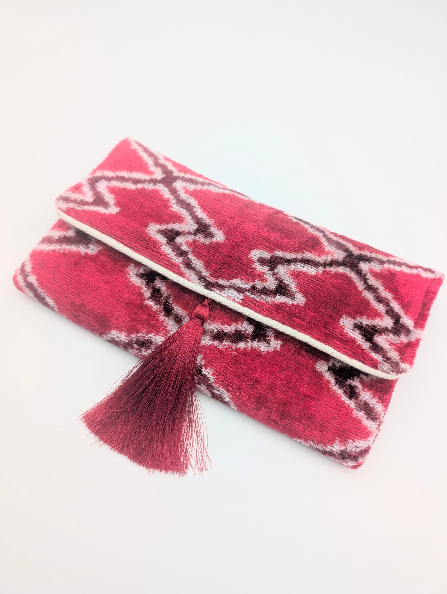 IKAT VELVET CLUTCH SARAH Red Burgundy