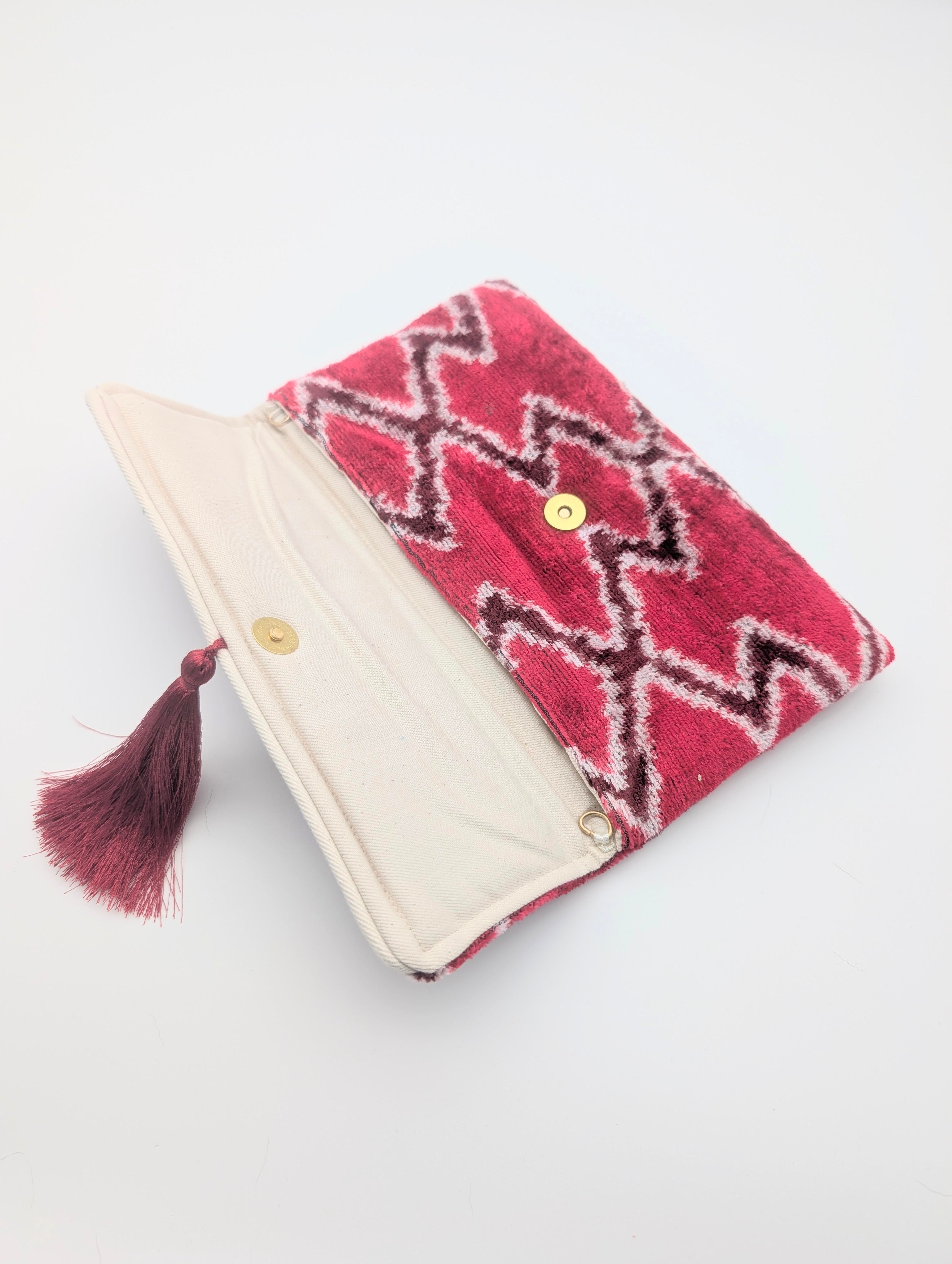 IKAT VELVET CLUTCH SARAH Red Burgundy
