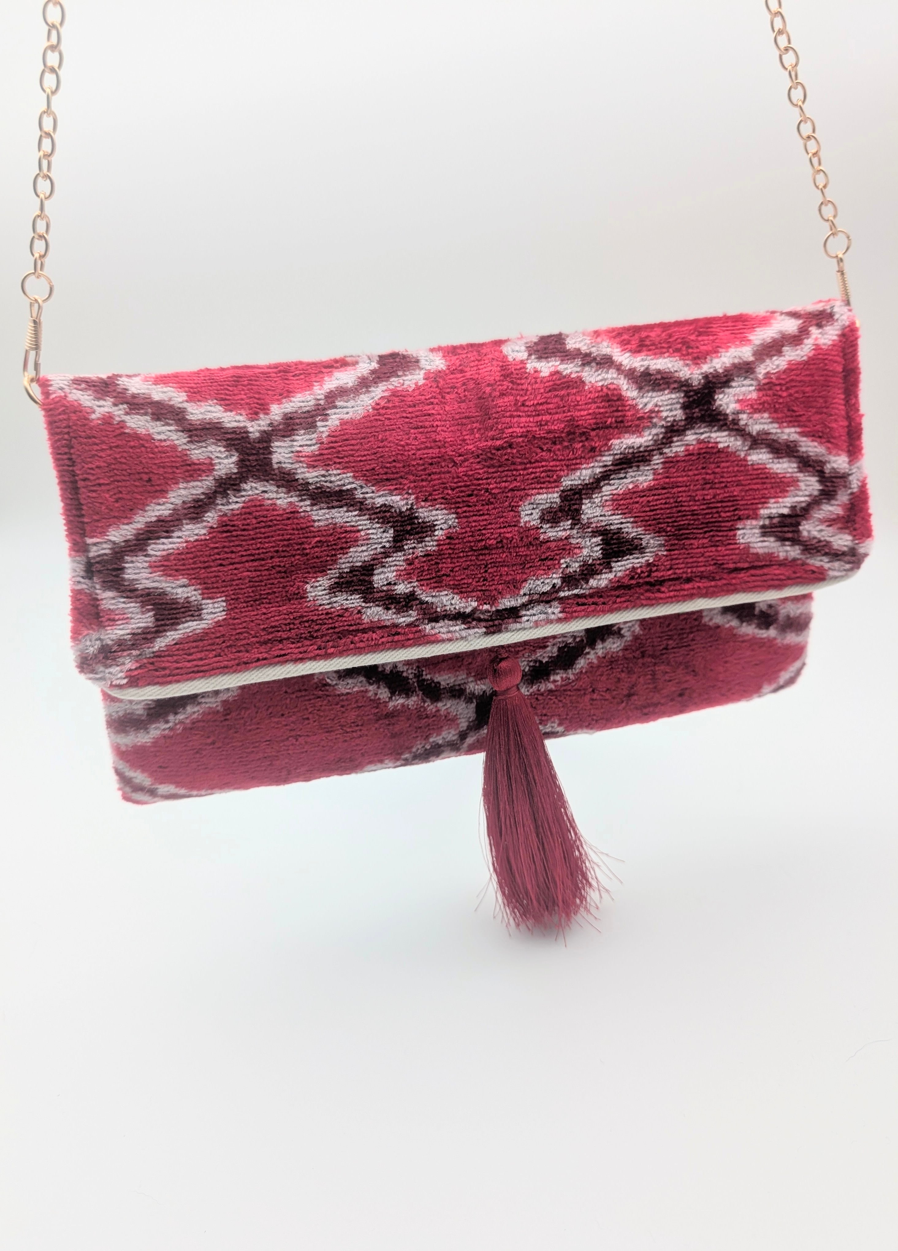 IKAT VELVET CLUTCH SARAH Red Burgundy