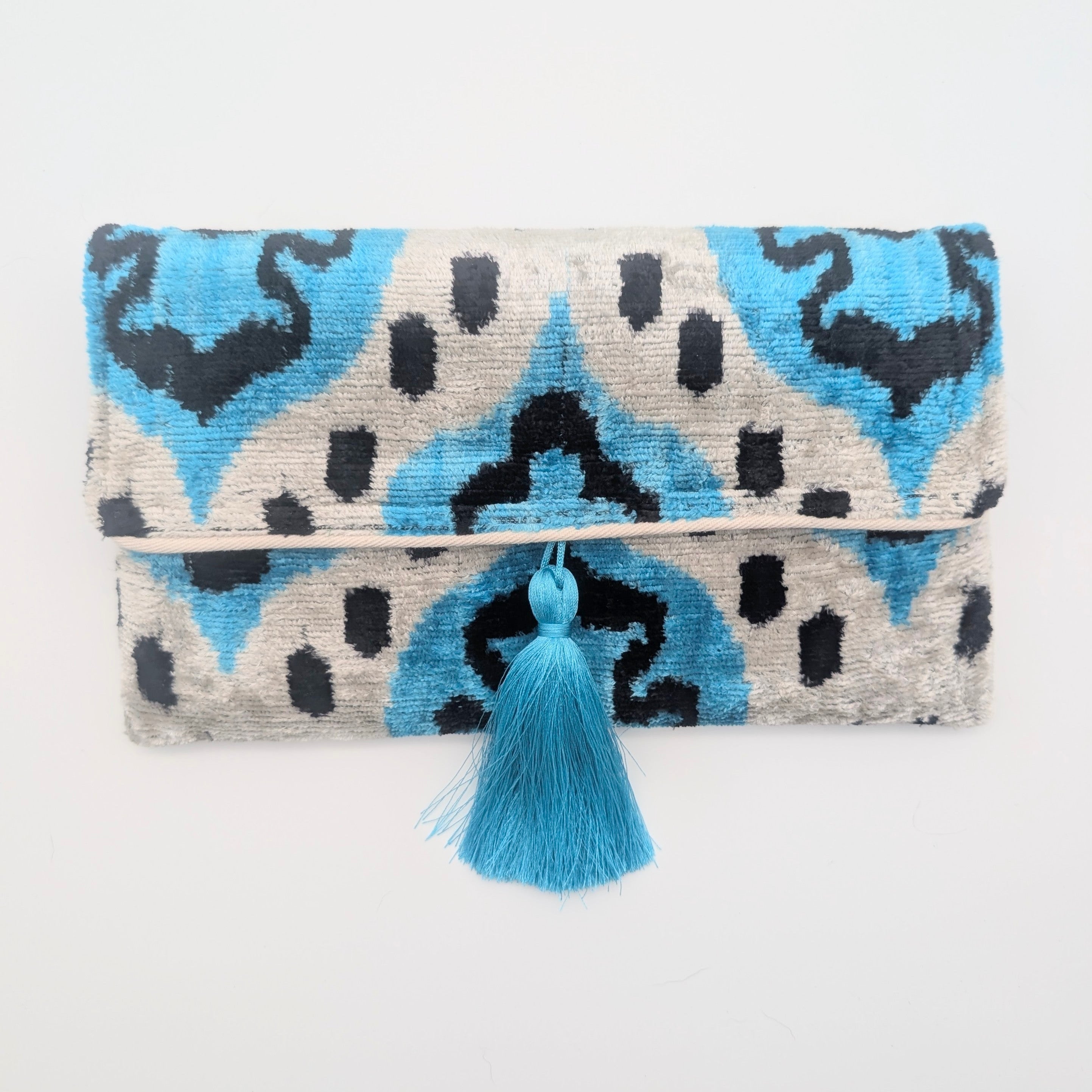IKAT VELVET CLUTCH MARIE Blue White Black