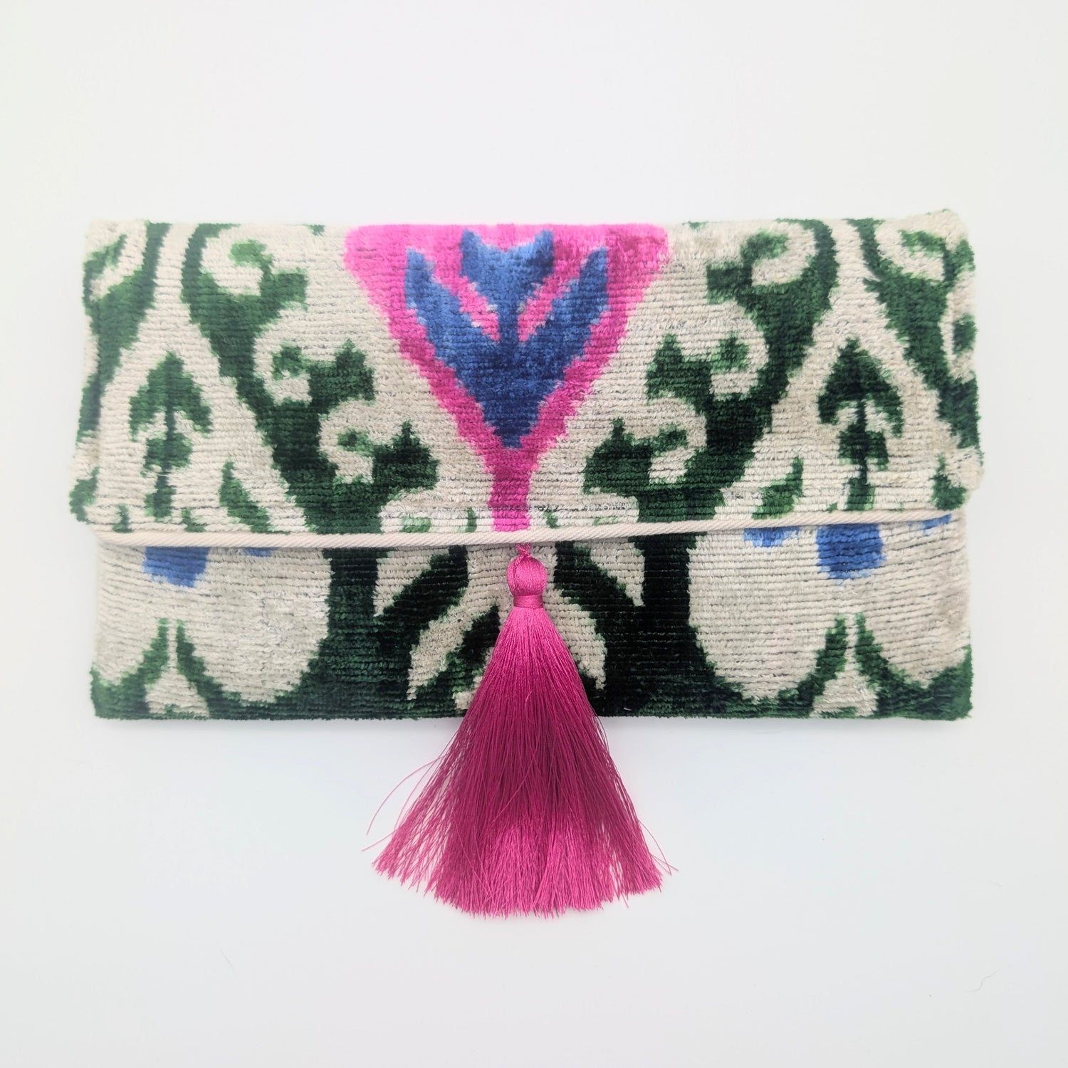 IKAT VELVET CLUTCH ADELE Green Pink White