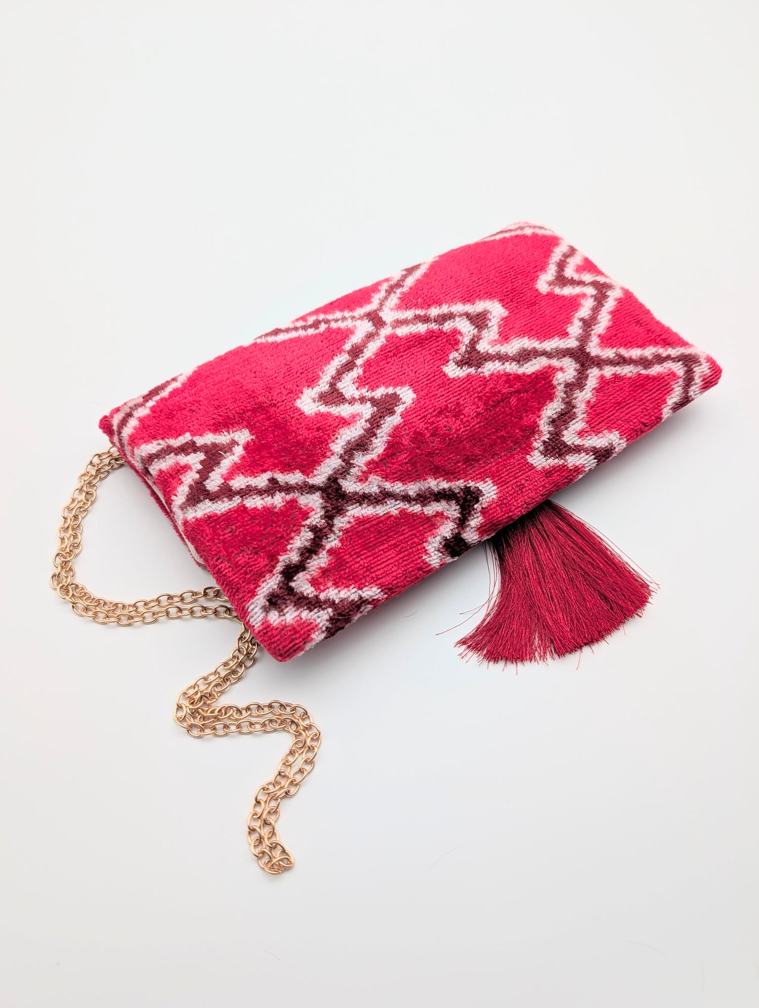 IKAT VELVET CLUTCH SARAH Red Burgundy