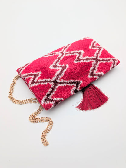 IKAT VELVET CLUTCH SARAH Red Burgundy