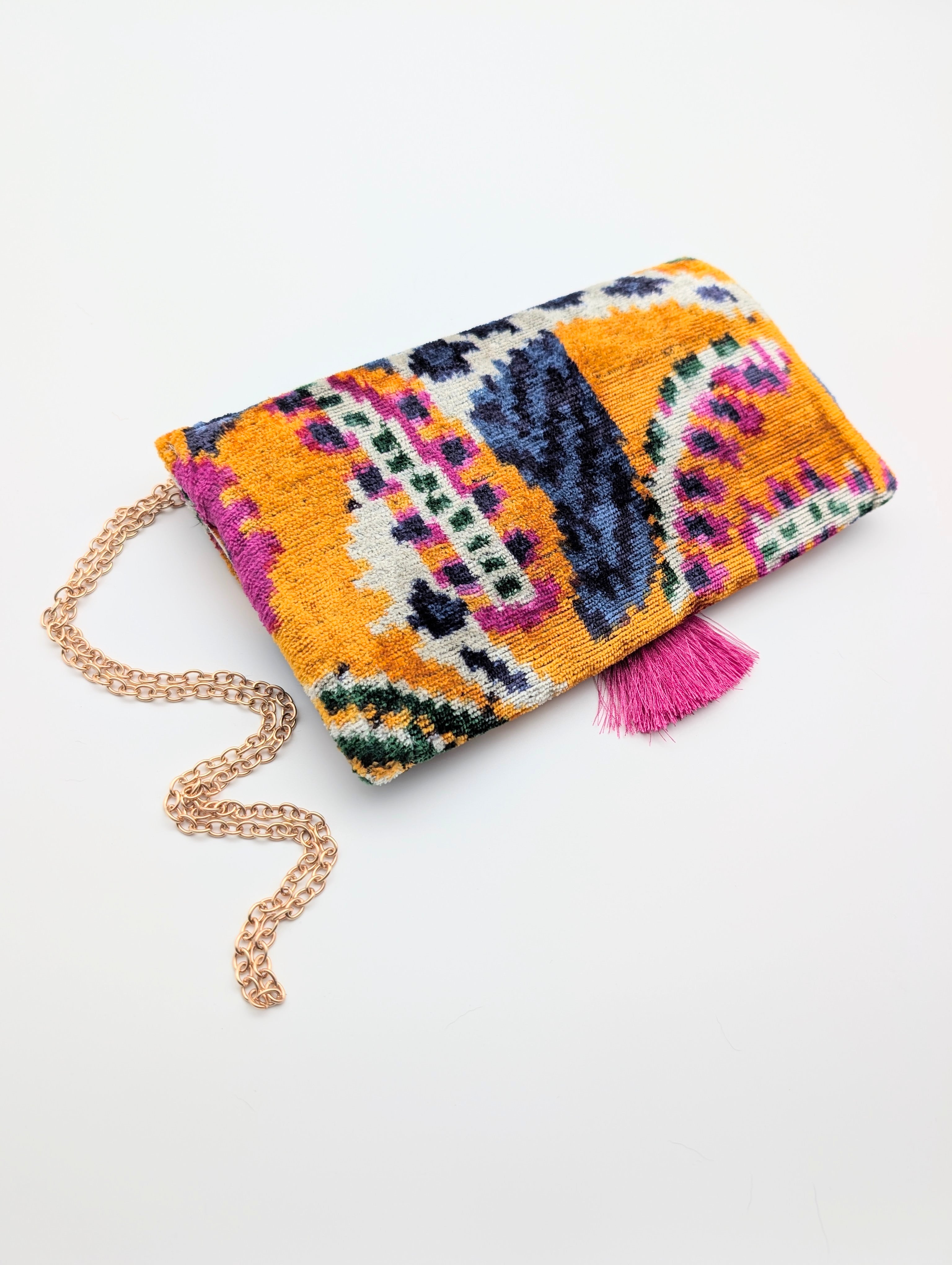 IKAT VELVET CLUTCH TAMINA Yellow Blue