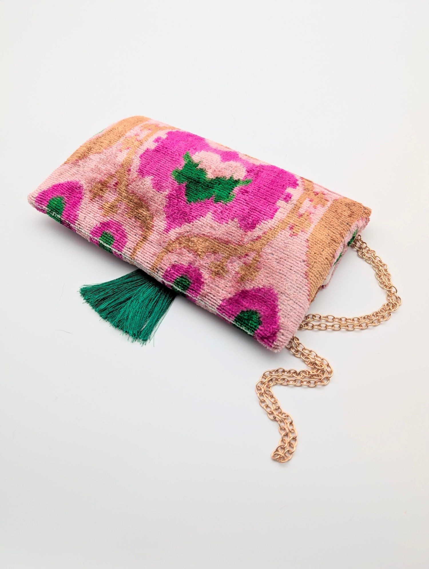 IKAT VELVET CLUTCH AMALA Pink Green